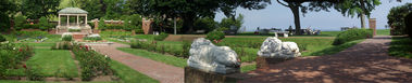 Lions on Guard
Marble lions watch over the Rose Garden at Lynch Park
while people enjoy the cool ocean breeze nearby.
